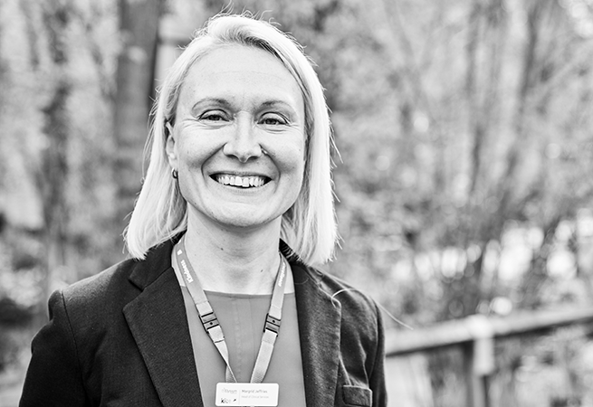 Black and white image of Margrid Jefferies, Care Centre Director at Lakefields Neurological Centre