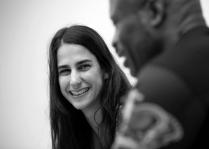 Woman laughing.